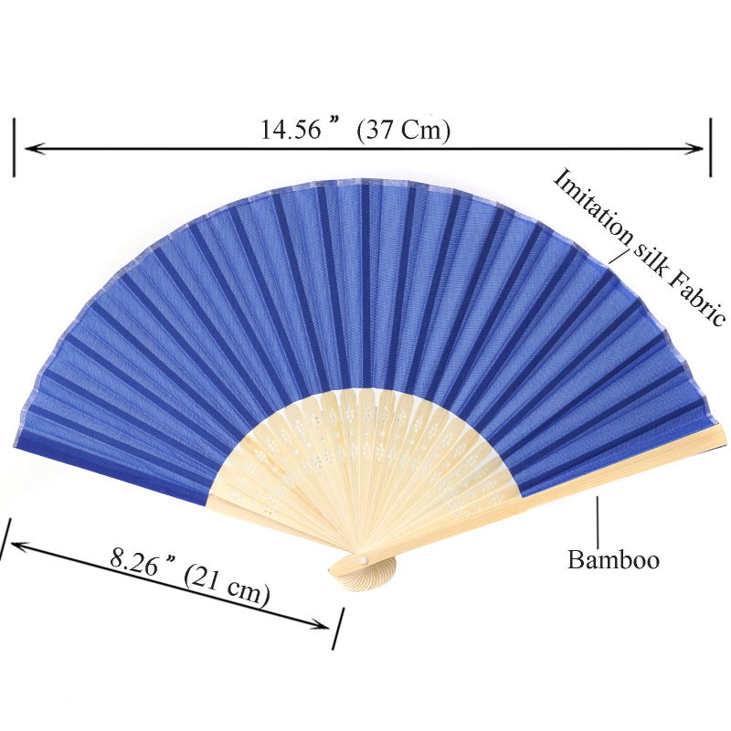 SL crafts 24pcs Imitated Silk Hand Fan Imitated Silk Fabric Bamboo Handheld Folded Fan Bridal Dancing Props Church Wedding Party Favors with Organza Bags (Royal Blue) - Image 2
